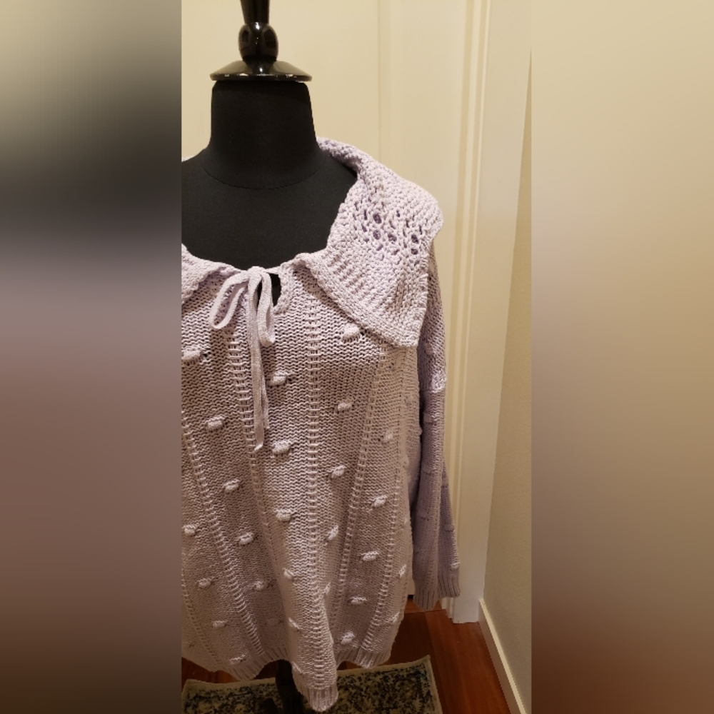 Sandy Liang (For Target) Off-the-Shoulder Lavender Sweater - Picture 2 of 12